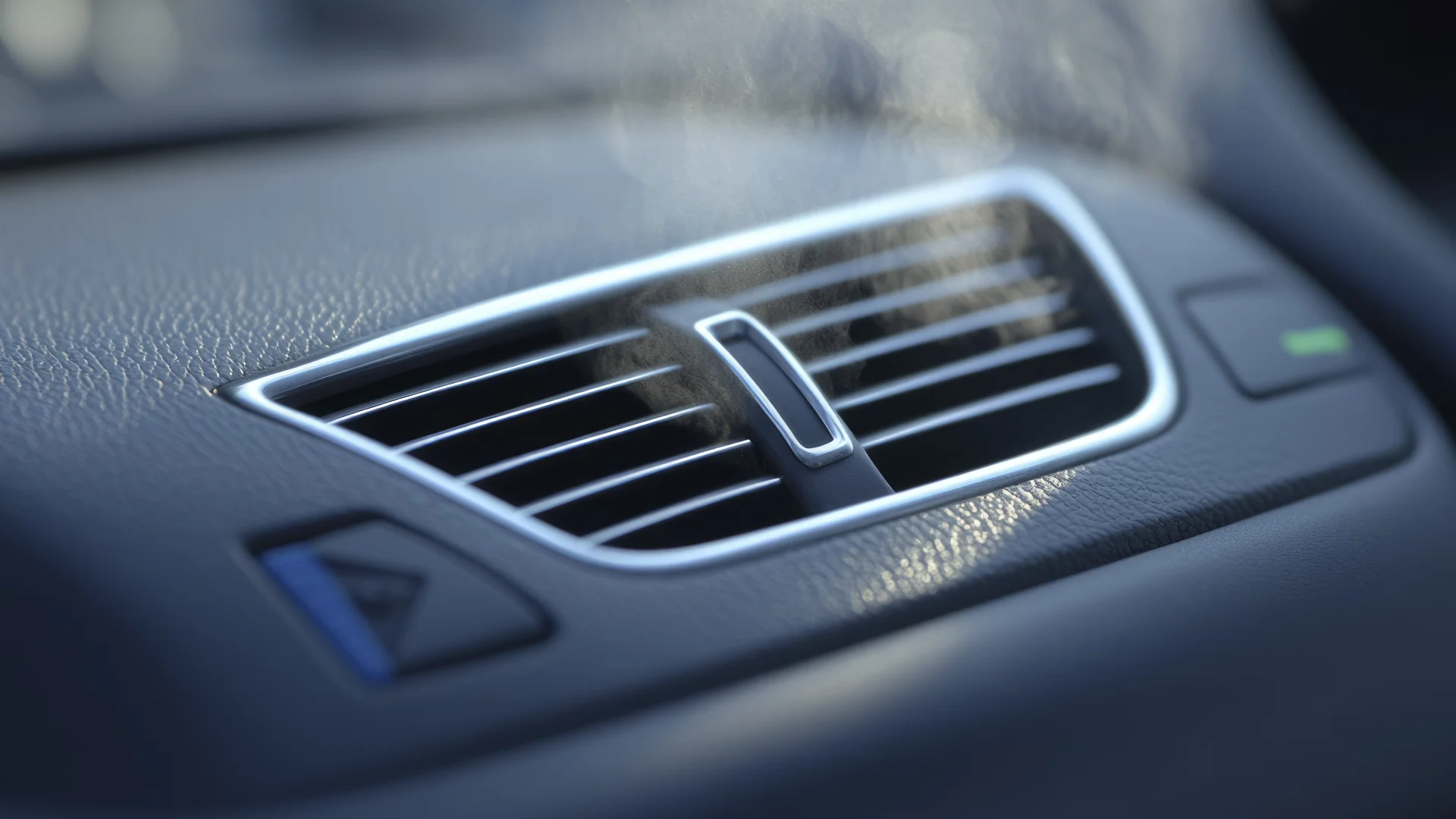 Vapor visível saindo do difusor do ar-condicionado no painel do carro